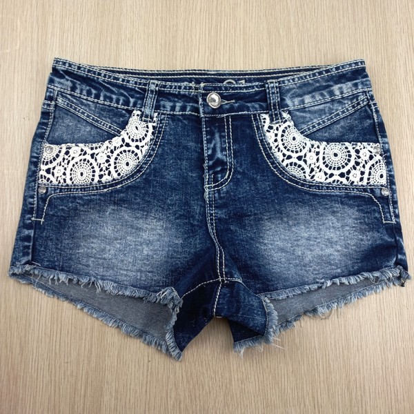 RUE 21 Denim Shorts Women's Size 11/12R Stretch Cut-Off Lace Pocket Feature Blue