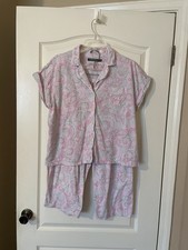 Lauren Ralph Lauren Pajama Set Womens XL Pink Paisley Cotton Sleepwear Lounge