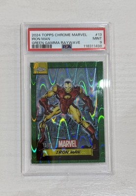 2024 Topps Chrome Marvel Iron Man 13/99 Green Gamma Raywave psa9