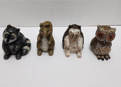 Animal Candles Set of 4 Hedgehog Racoon Owl Squirrel Owl  Unused  2 1/4'' H