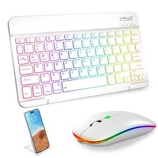 Bluetooth Keyboard  Mouse Combo for iPad - Rechargeable RGB Wireless Set wit...