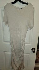 VENUS SHORT SLEEVE RUCHED SIDE STRETCH BODYCON DRESS WHITE SIZE LARGE