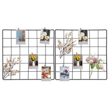 2Pcs Wire Wall Grid Panel, 12" x 12" Metal Photo Display Grid with Hook, Black
