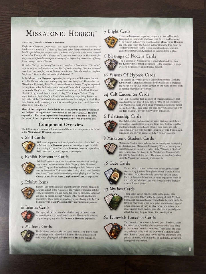 Fantasy Flight - Arkham Horror: Miskatonic Horror Expansion - ¡COMPLETO SIN PERFORAR! Foto 3 de 4