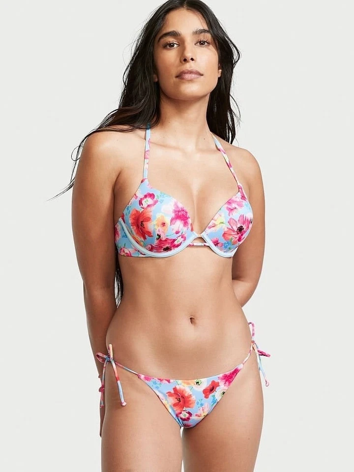 Victoria's Secret Push-up-Bikini-Set Bombshell Größe 38 D blau Blüten 2 Cups hinzufügen - Bild 2 von 4