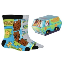Scooby-Doo! Socks Men's 3-Pair Crew Socks with Mystery Machine Gift Box