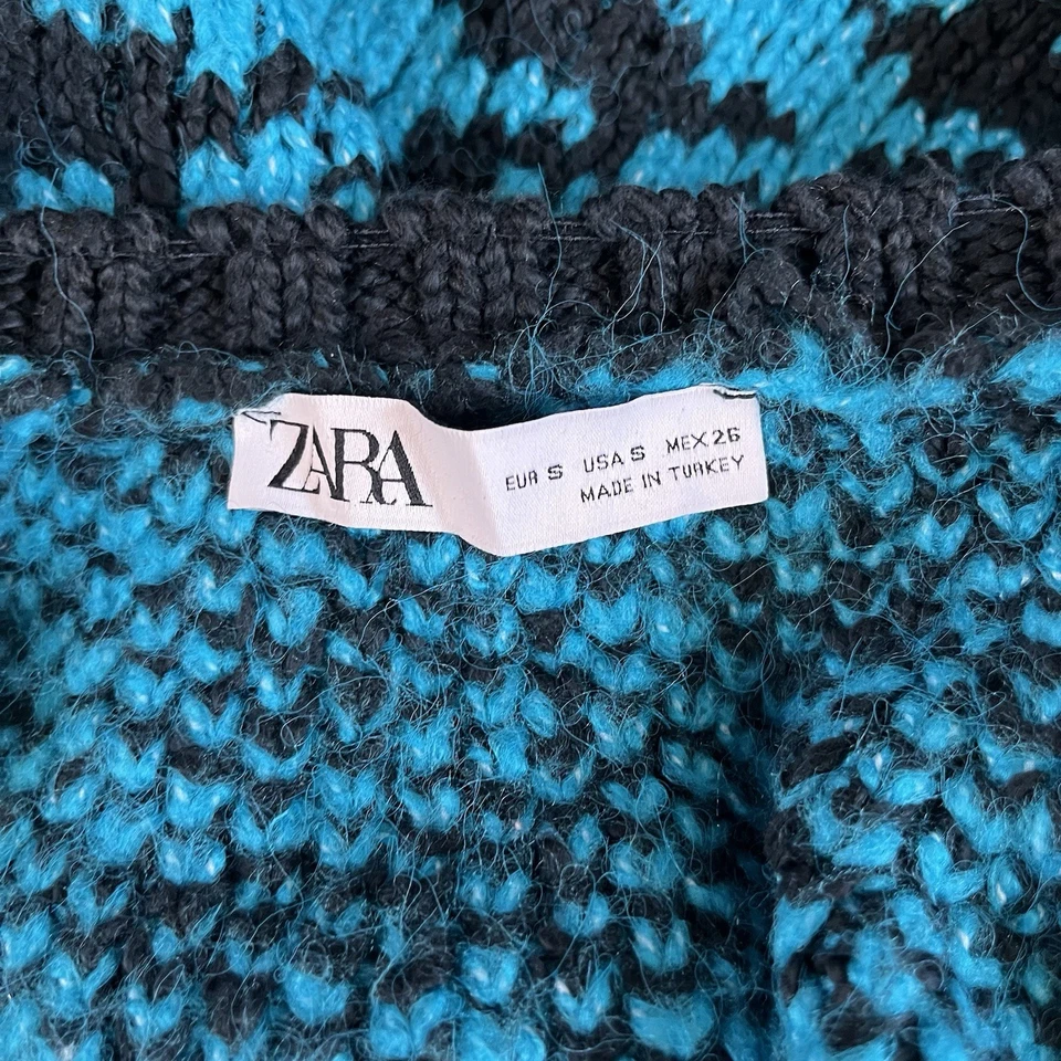 Cardigã Zara Jacquard Feminino Pequeno Houndstooth Jaqueta Jumper Suéter Tamanho Grande - Imagem 4 de 4