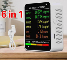 6 in 1 Air Quality Monitor Home Office CO2 Meter CO HCHO TVOC PM2.5/10 Detector-