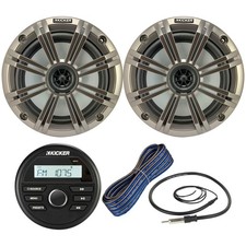 Kicker KMC2 Gauge USB Stereo Receiver, 2x 6.5" Speaker w/Grille, Wire, Antenna