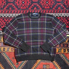 Vintage 90s Polo Ralph Lauren Lambswool Knit Multicolor Plaid Sweater Size 2XL