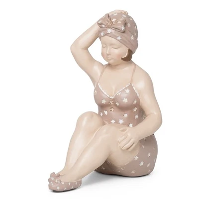 Mollige Badenixe sitzend Art Deco Frau Skulptur Bikini Retro Dekoration - Bild 1 von 4