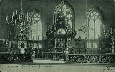 Postcard Hanseatic city of Bremen, chairs in the town hall - 5045884