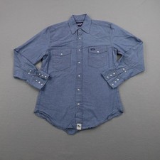 Vintage Wrangler Shirt Mens Medium Blue Chambray Western Pearl Snap Rodeo Y2K