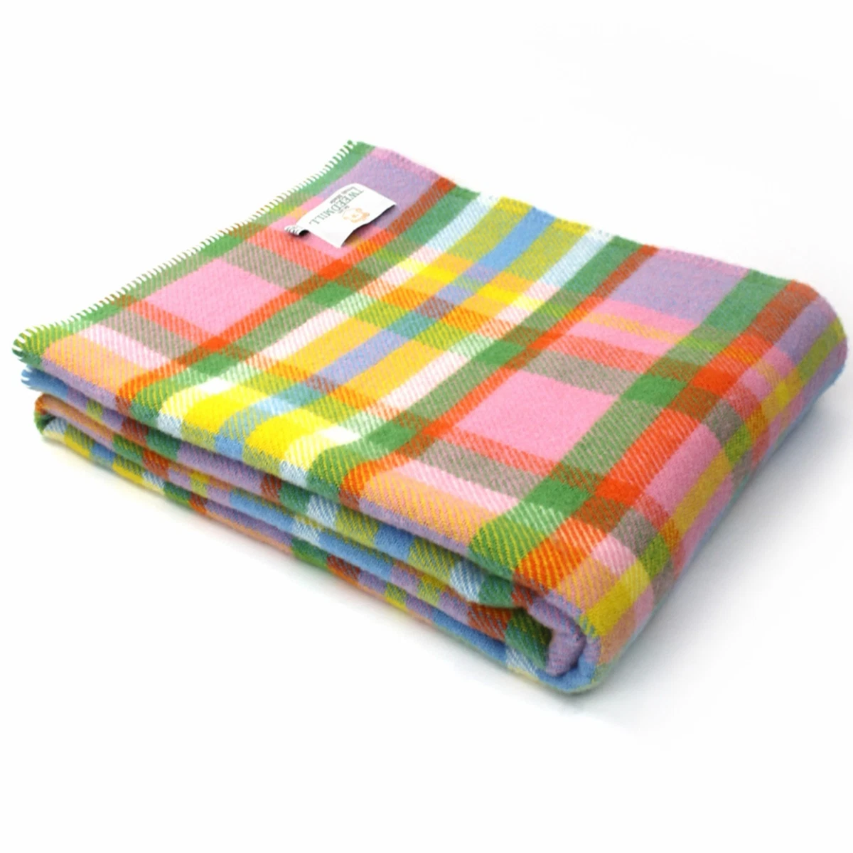 TWEEDMILL TEXTILES 100% Wool Sofa Bed Blanket Rug RAINBOW CHECK THROW