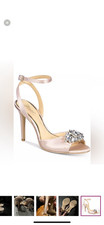 Badgley Mischka Crystal Embellished Pink Satin Peep Toe Heels - Size 7 - New