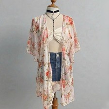 Floral Duster American Eagle size XSMALL Flowy Loose Pink Sheer