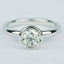 2CT Round-Cut VVS1 Moissanite Bezel Engagement Ring 14K White Gold Plated