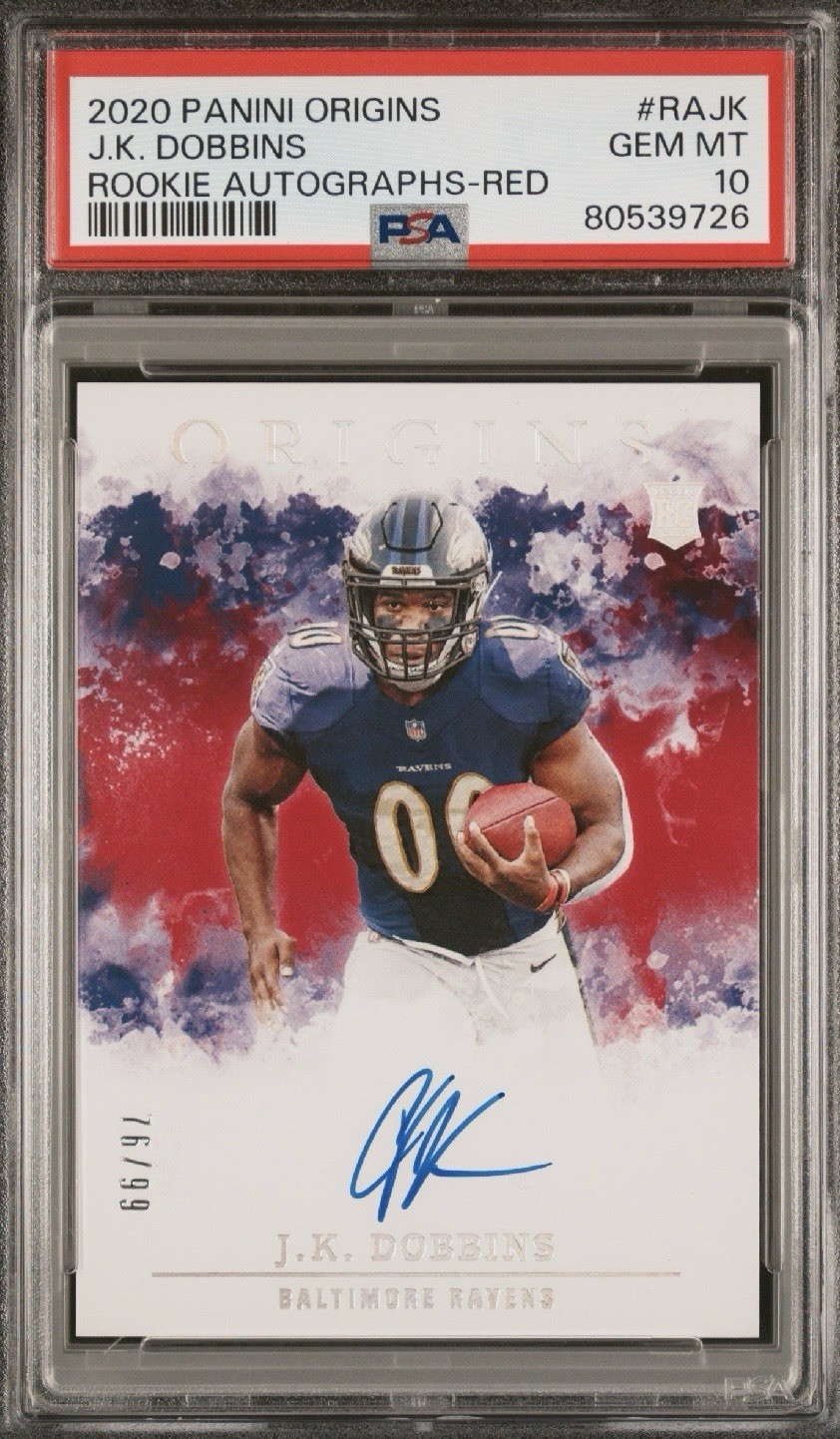 JK Dobbins Panini Origins Rookie Autographs #RAJK Red