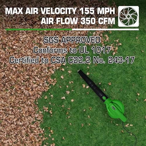  Electric Leaf Blower, Corded 7 Amp, 155MPH Air Speed, Lightweight & Handheld 