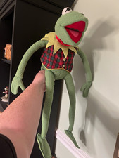 Vintage Jim Henson's Kermit The Frog Plaid Vest And Now Tie 24" Plush Christmas