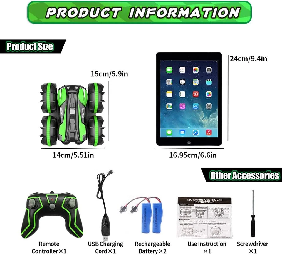 Car Toys for 6-10 Year Old Boys Amphibious Remote Control Car, Stunt Mini Truck  - Image 3 of 4