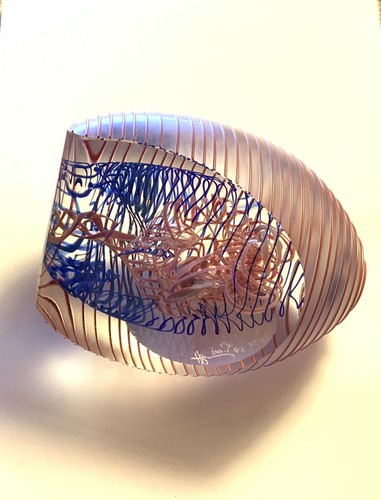 Henry Summa Paperweight Egg Shape Cut Away 4 1/2” Signed #05-55 Blue Pink Red - Picture 4 of 8