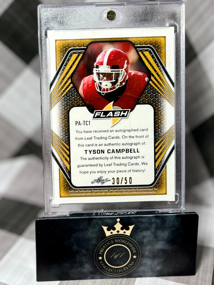 Tyson Campbell 2021 Leaf Flash Purple Sparkle Auto /50 #PA-TC1 - Image 2 of 2