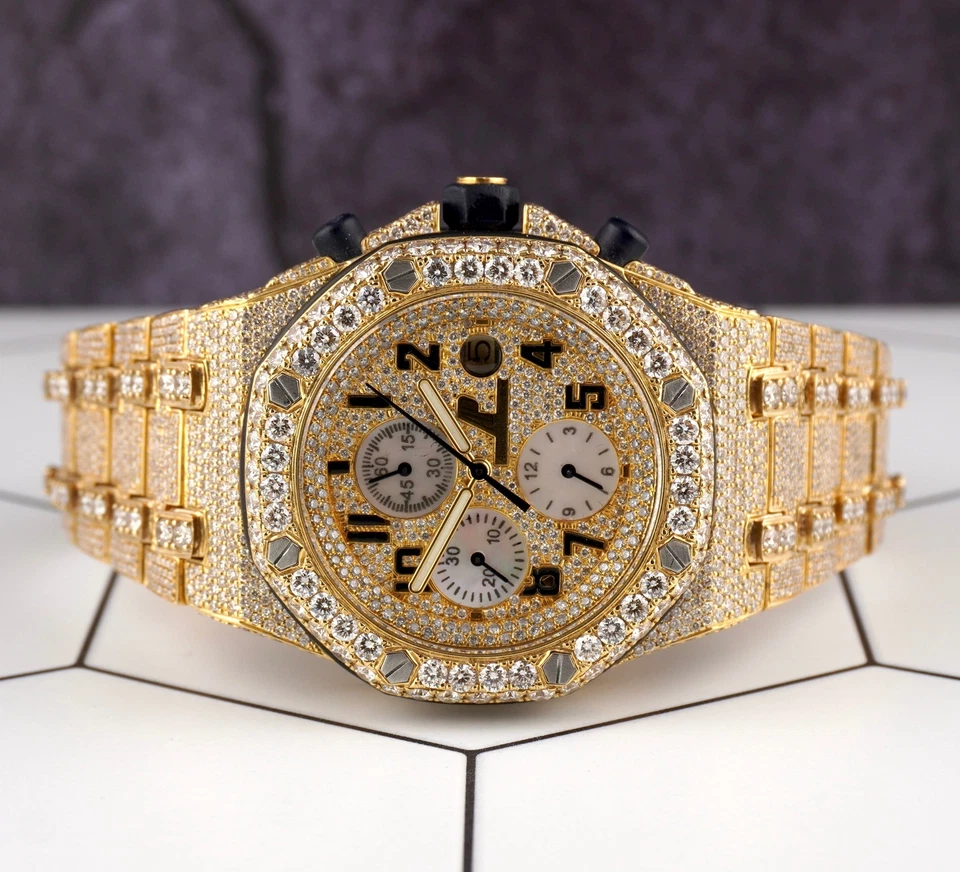 Audemars Piguet Royal Oak Offshore 42mm 18k Yellow Gold 30ct Iced Watch 25721BA - Image 2 of 4