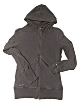 Nike DriFit SMALL Black FULL Zip DRAWSTRING HOOD COTTON STRETCH Jacket RUN Thumb