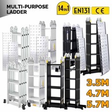 14 IN 1 Combination Ladder 3.5M-5.7M Folding Ladders Extendable with Platform UK
