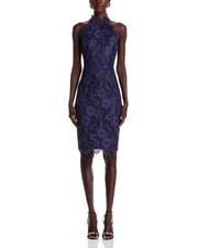 NWT Eliza J Mock Neck Lace Sheath Dress DENIM - 12
