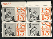 USA 15c AIRMAILSGA1139 UNMOUNTED NEVER HINGED MINT BLOCK OF 4 HINGED IN SELVEGE