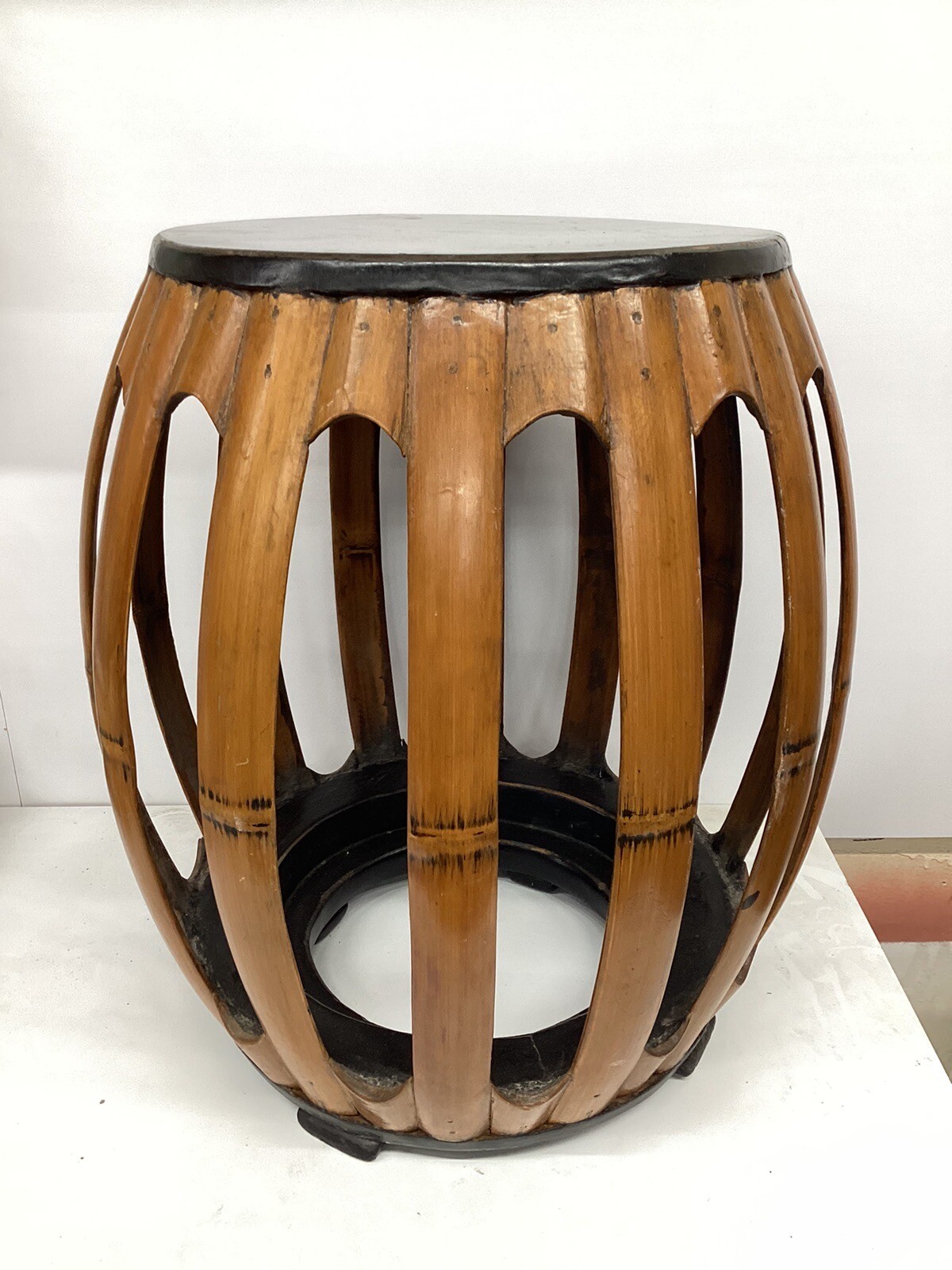 Antique Chinese Rare Bamboo Barrel Stool Tall 18 1/2 in 中国 复古 竹节 板凳