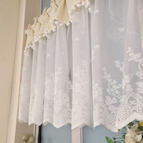 Double Layer Curtain Valance with White Lace Curtain for Small Windows 1 Panel - Picture 5 of 11