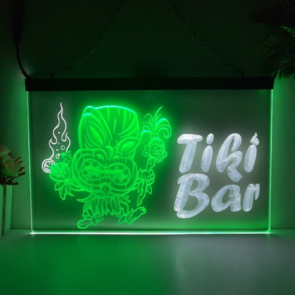 Tiki Bar Mask Open LED Neon Sign Wall Light Beer Beach Liquor Bar