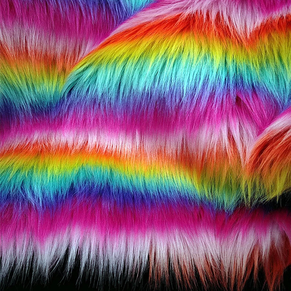 Faux Fur Plush Fabric Jacquard Colorful Striped DIY Blanket Clothes Sewing Craft - Image 4 of 4