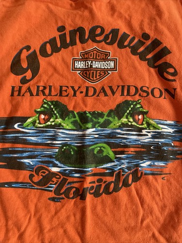 Harley Davidson T Shirt Mens Regular Fit Large Orange Green Gainesville Florida - Picture 7 of 7