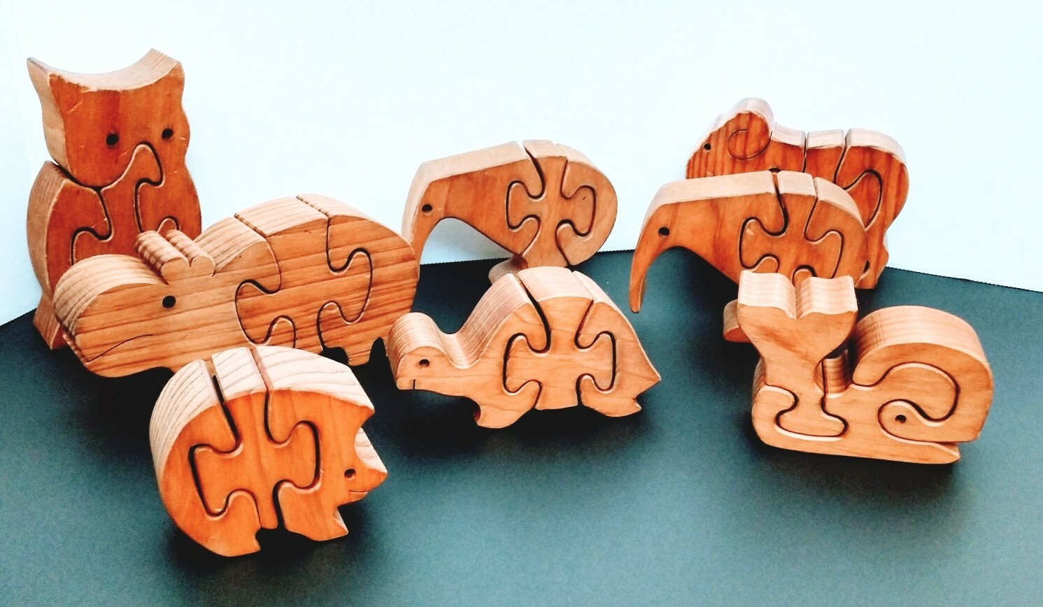 LOT 8 Mid century Modern Retro Danish MCM Wood Animal JIGSAW PUZZLES Sculptures!