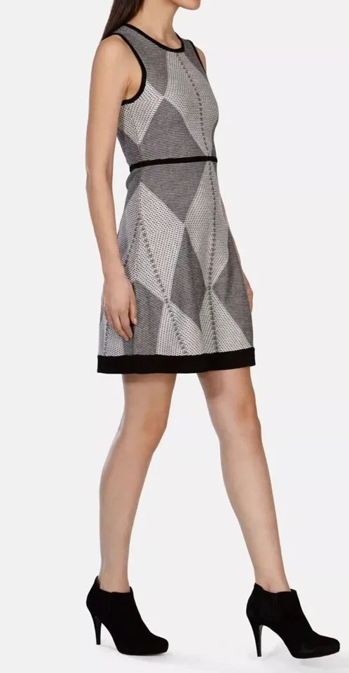 KAREN MILLEN Великобритании 10 винтажный серый черный Argyle тонкий вязаный мини джемпер платье - Изображение 2 из 4