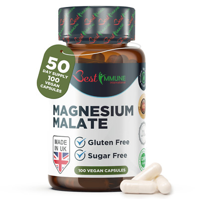  Natürliches Magnesiummalat 500mg Premiumqualität ideale Stärke 100 vegane Kapseln 