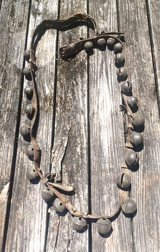 Antique Brass Engraved Sleigh Bells Numbered Original Strap 8Ft Long 24 Bells