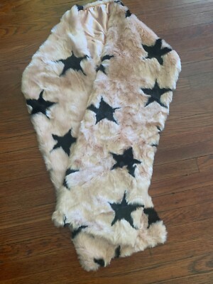 Lord Taylor Faux Fur Scarf Rose Pink Stars Wrap Stole Soft Fluffy