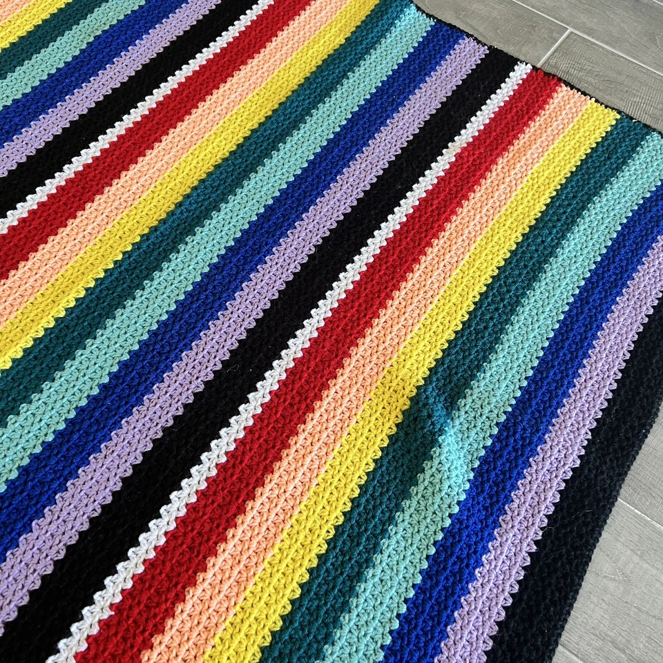 Handmade Rainbow Afghan 53x50 Blanket Bed Spread Lap Kids  Couch Crochet - Image 4 of 4