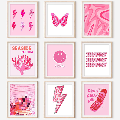 Lot De 4 Posters Préppy Sans Cadre - Déco Murale Chambre Ado Fille, 50x70 Cm, Style Esthétique Et Coloré