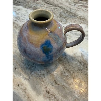 Ammann Taos Studio Pottery Set Signed Jug Vase & Candle Holder Blue Ochre Glaze