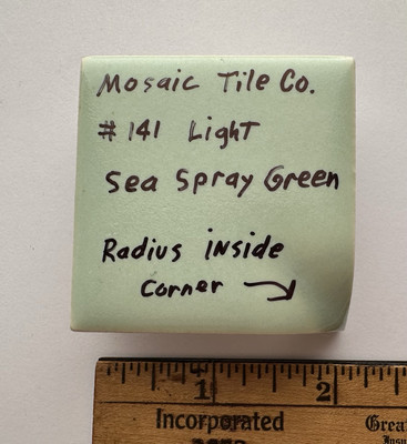 1 pc. Light Sea Spray Green: Ceramic Radius Bullnose Inside Corner Tile, Mosaic