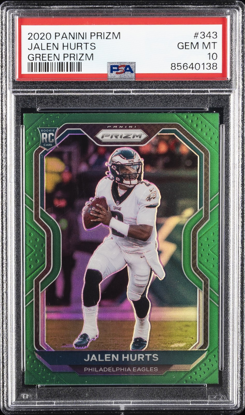 2020 PANINI PRIZM GREEN PRIZM #343 JALEN HURTS ROOKIE RC PSA 10