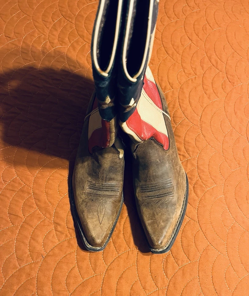 Botas Durango Dama Rebelde Cuero Marrón Patriótico Bandera Occidental Talla 7M LEER Foto 2 de 4