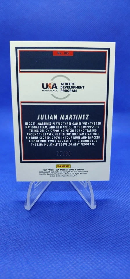 2024 Panini USA Stars & Stripes JULIAN MARTINEZ # 25/30 - Image 4 of 4