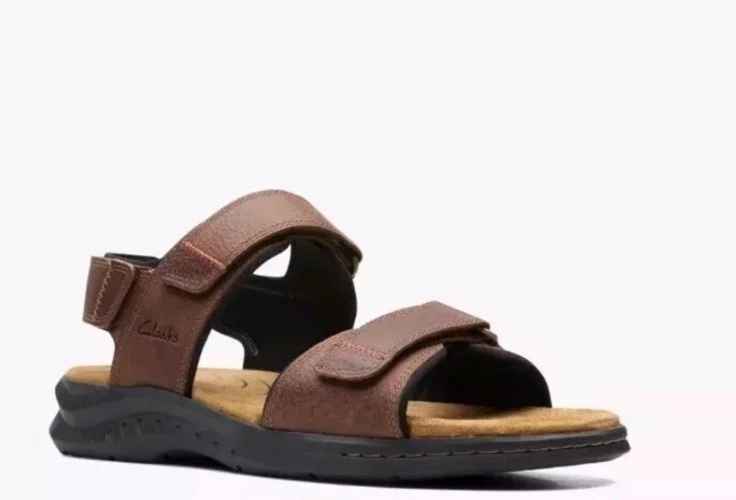 Clarks Hapsford Creek Men's Brown Tumbled Leather Sandals UK Size 10 G EUR 44.5.
